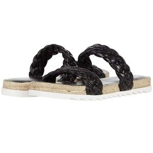 Marc Fisher Womens Jaimee Black Leather Slip On Espadrilles Sandals Size 7.5M